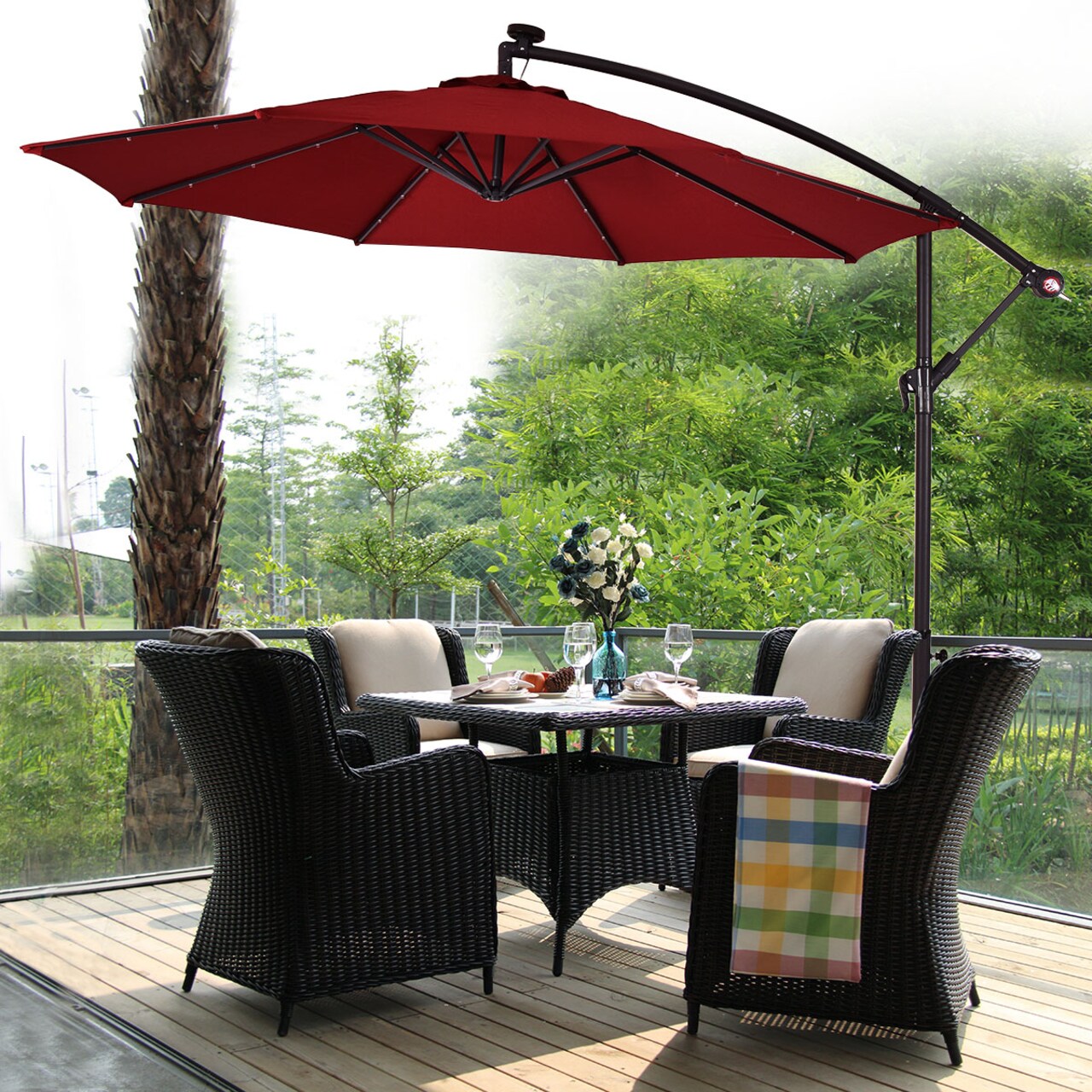 Costway 10' Hanging Solar LED Umbrella Patio Sun Shade Offset Market